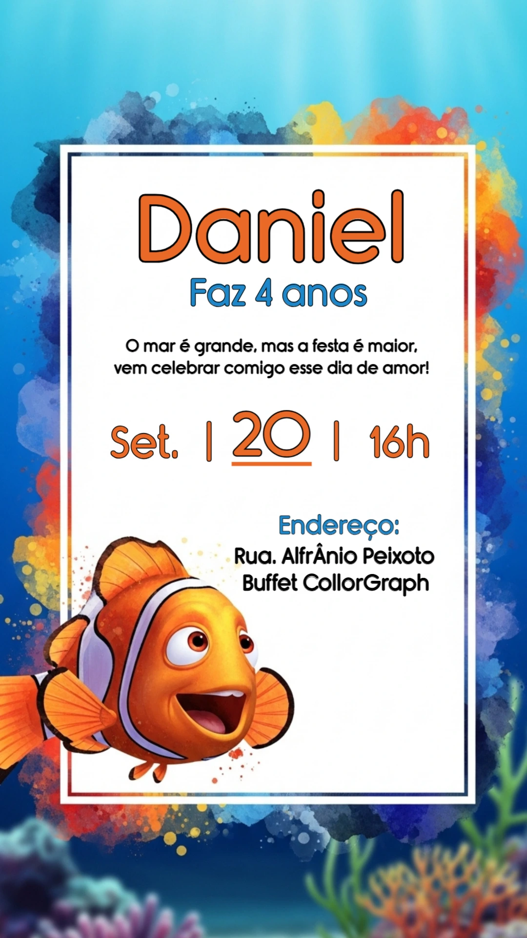 Convite Aniversário Procurando Nemo para Editar Online