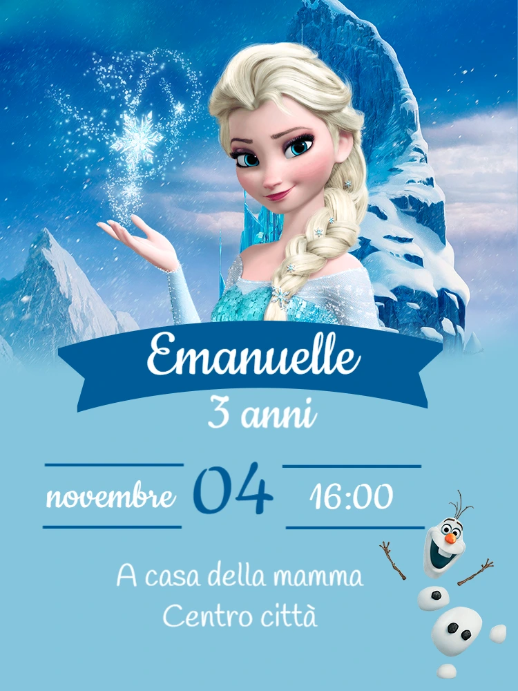 Invito Compleanno Frozen con Elsa da Modificare Online