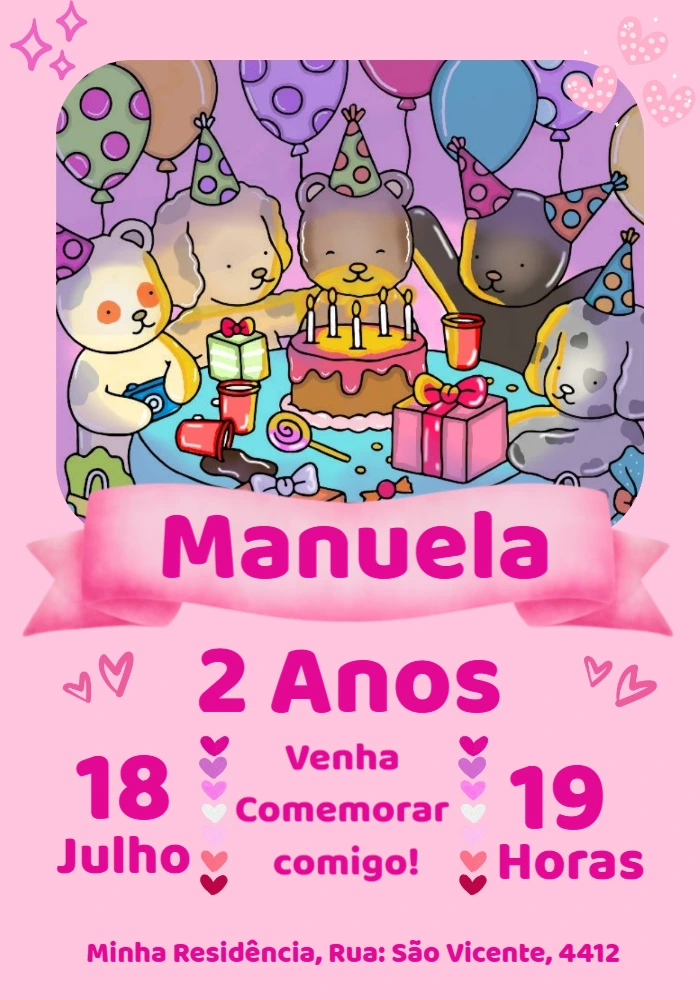 Convite Aniversário Ursinhos Fofos para Editar Online