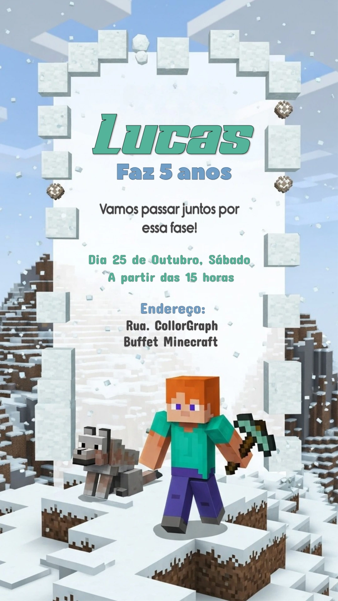 Convite de Aniversário Minecraft Neve para Editar Online