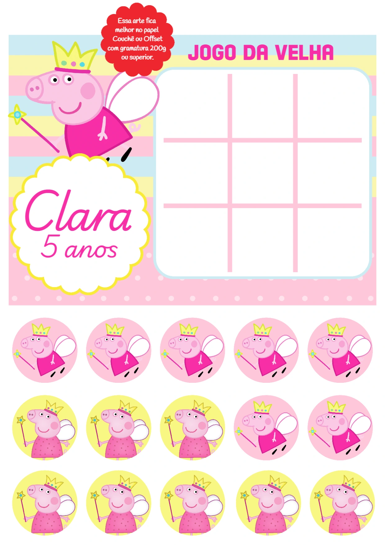 Jogo da Velha Peppa Pig para Festa Infantil Editável Online