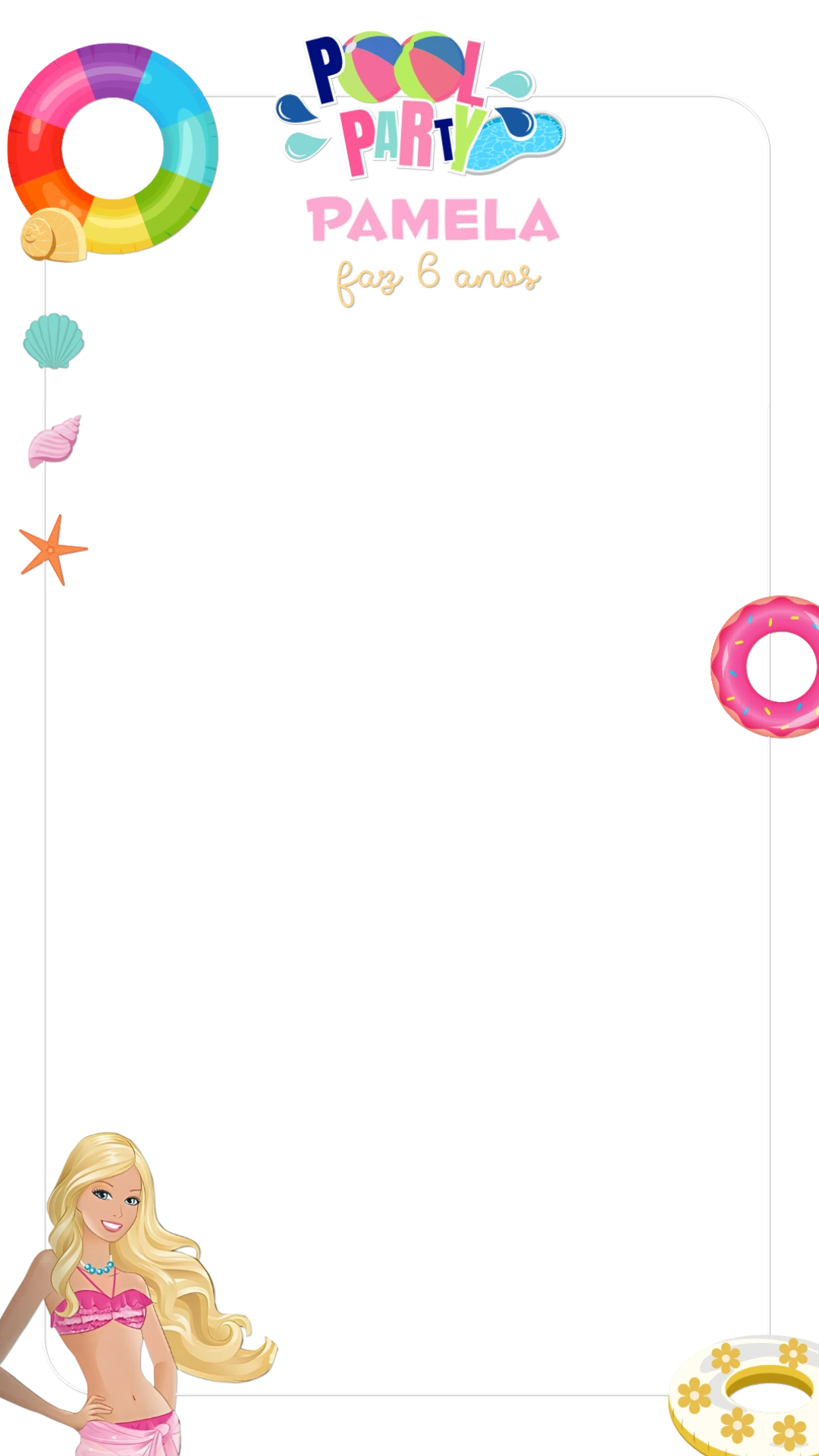 Moldura Aniversário Barbie Pool Party para Editar Online