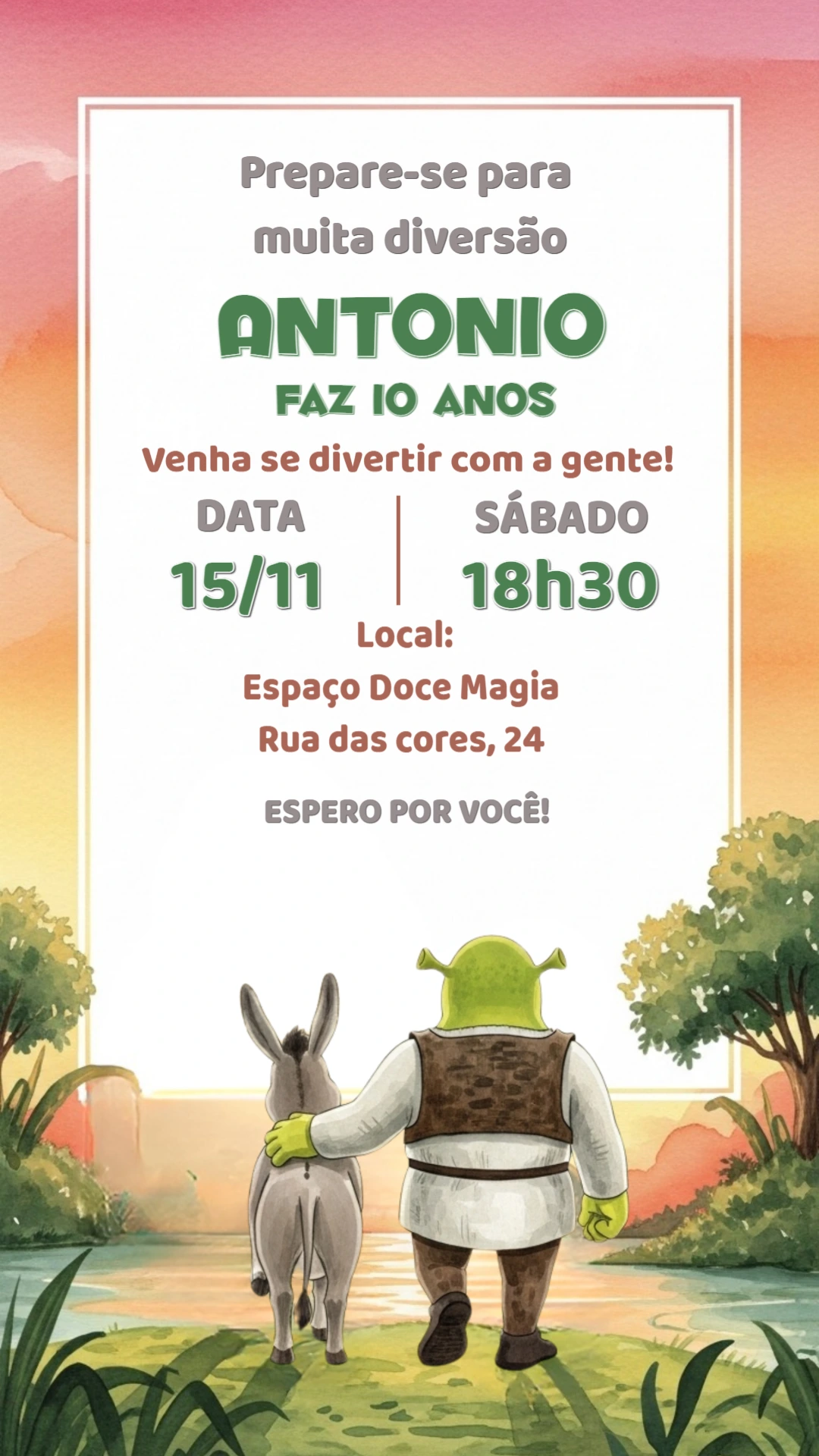 Convite de Aniversário Shrek para Editar Online