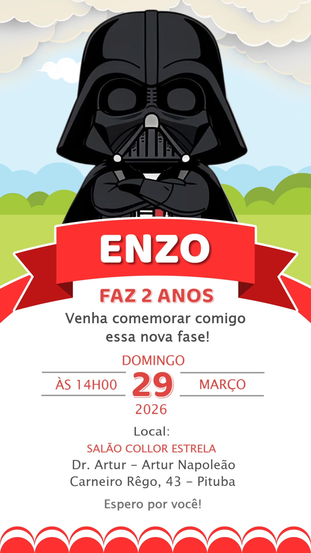 Convite de Aniversário Infantil Darth Vader para Editar
