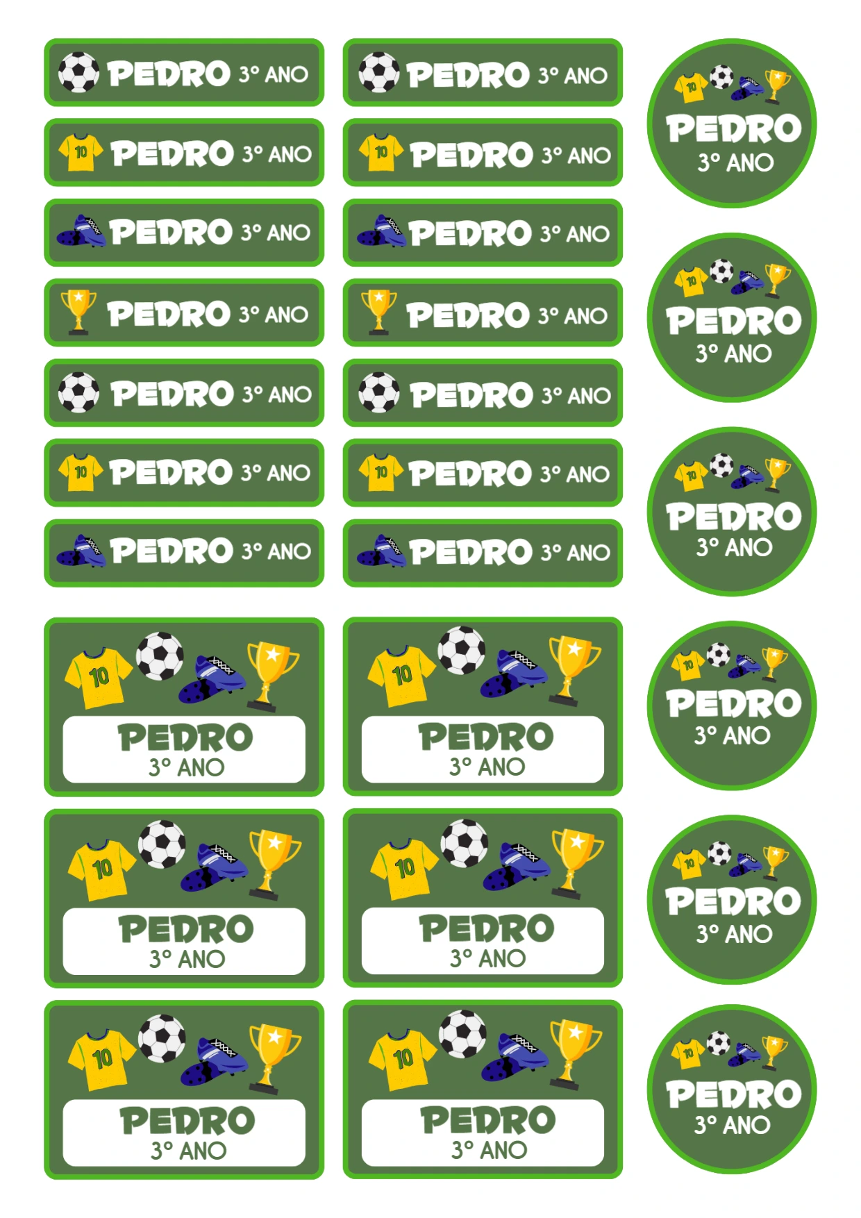 Kit de Etiquetas Escolares Futebol Editável para Imprimir