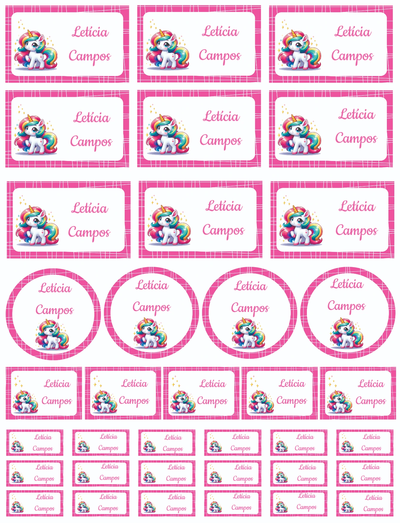 Etiquetas Escolares Unicórnio Colorido para Editar Online