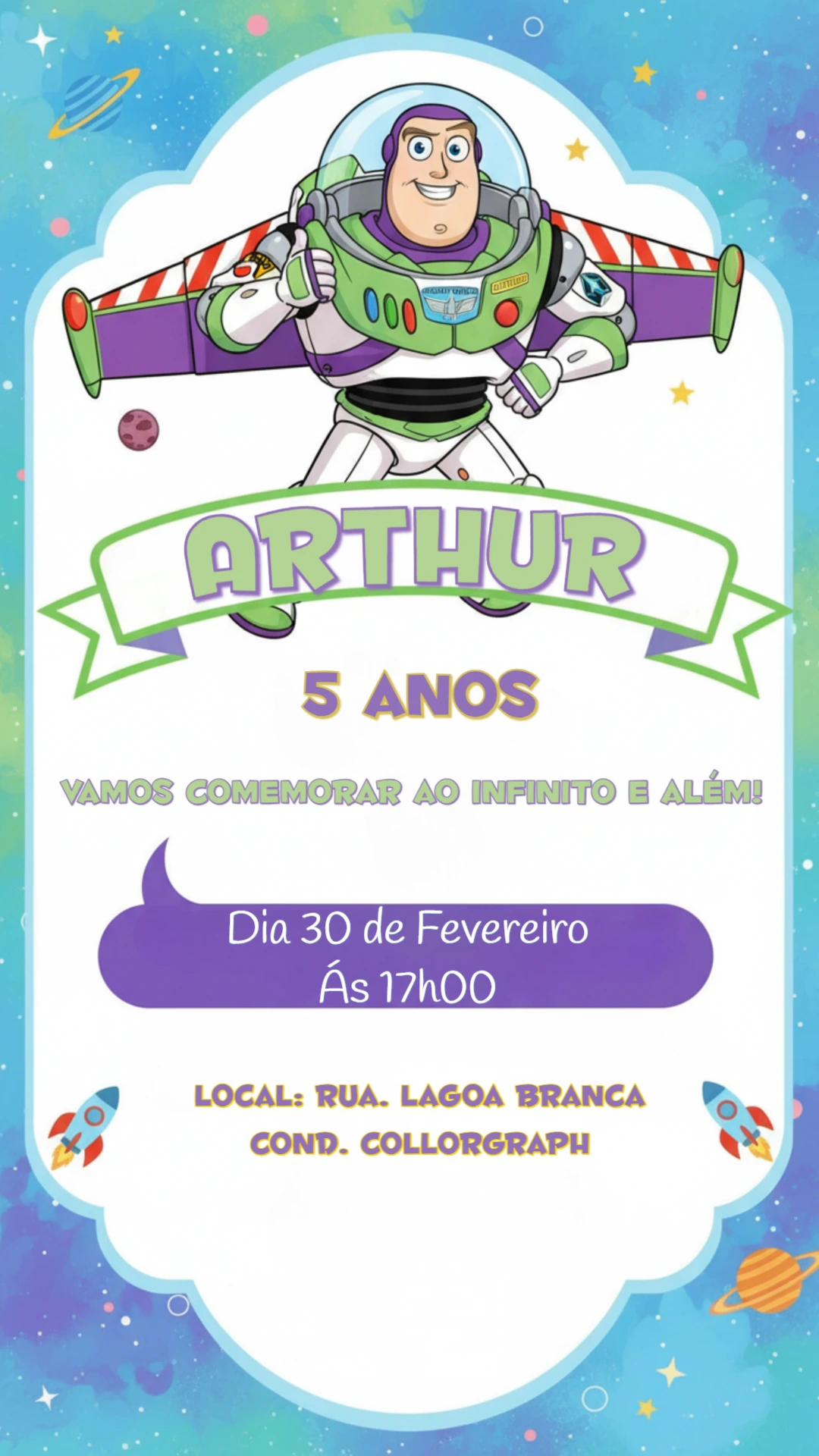 Convite Digital Aniversário Infantil Buzz Lightyear Editável