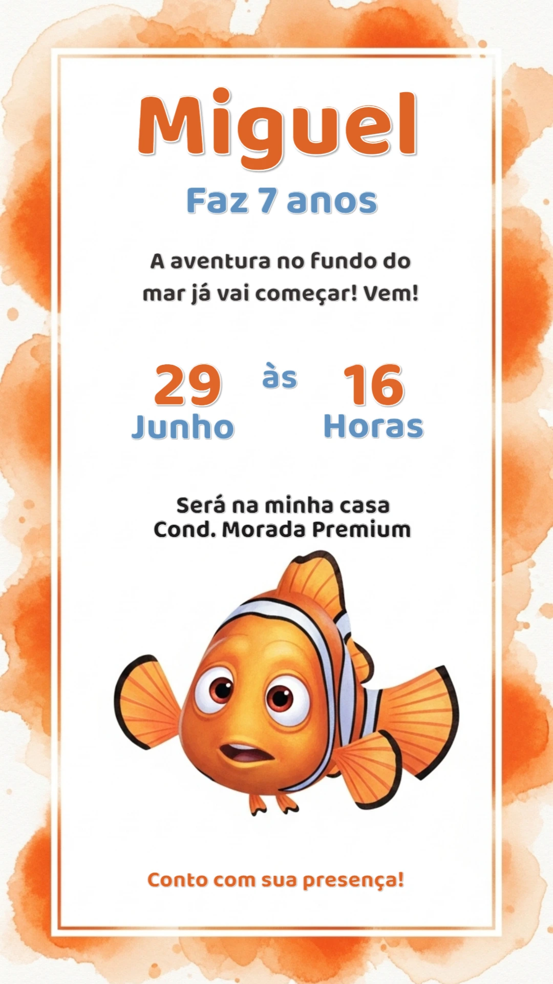 Convite Aniversário Procurando Nemo Editável Online