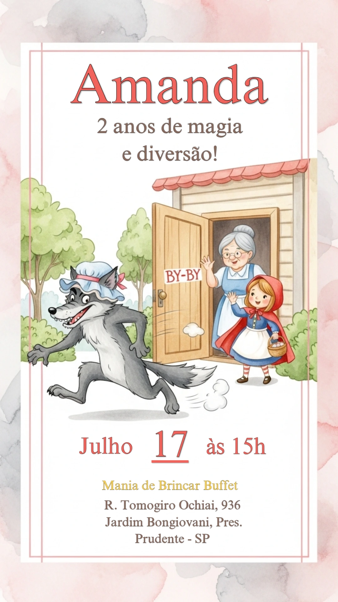 Convite de Aniversário Chapeuzinho Vermelho para Editar Online