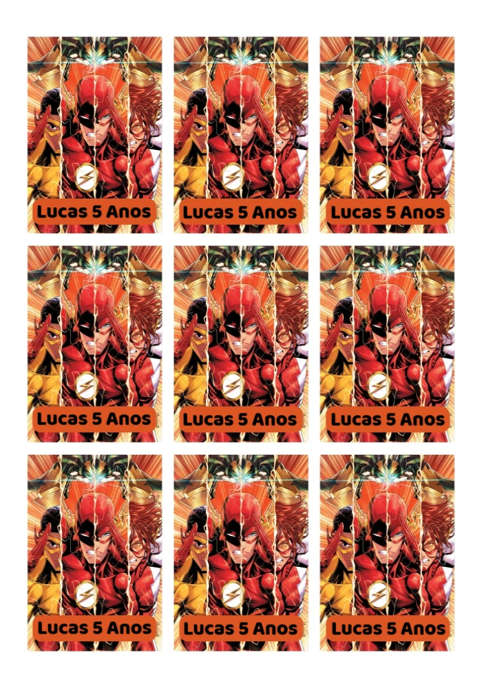 Tag de Aniversário Tema Flash para Editar e Imprimir