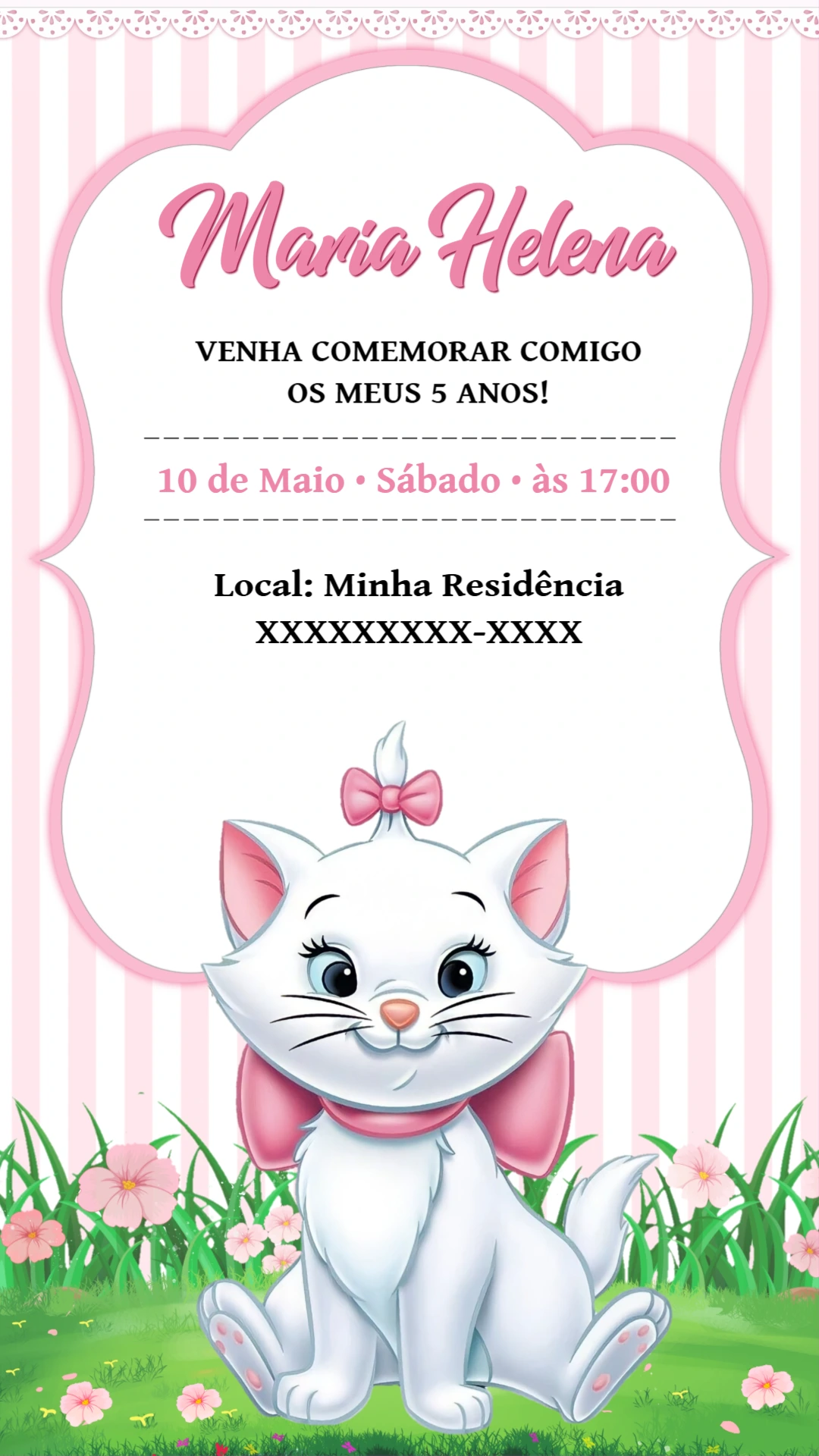 Convite Aniversário Gata Marie para Editar Online