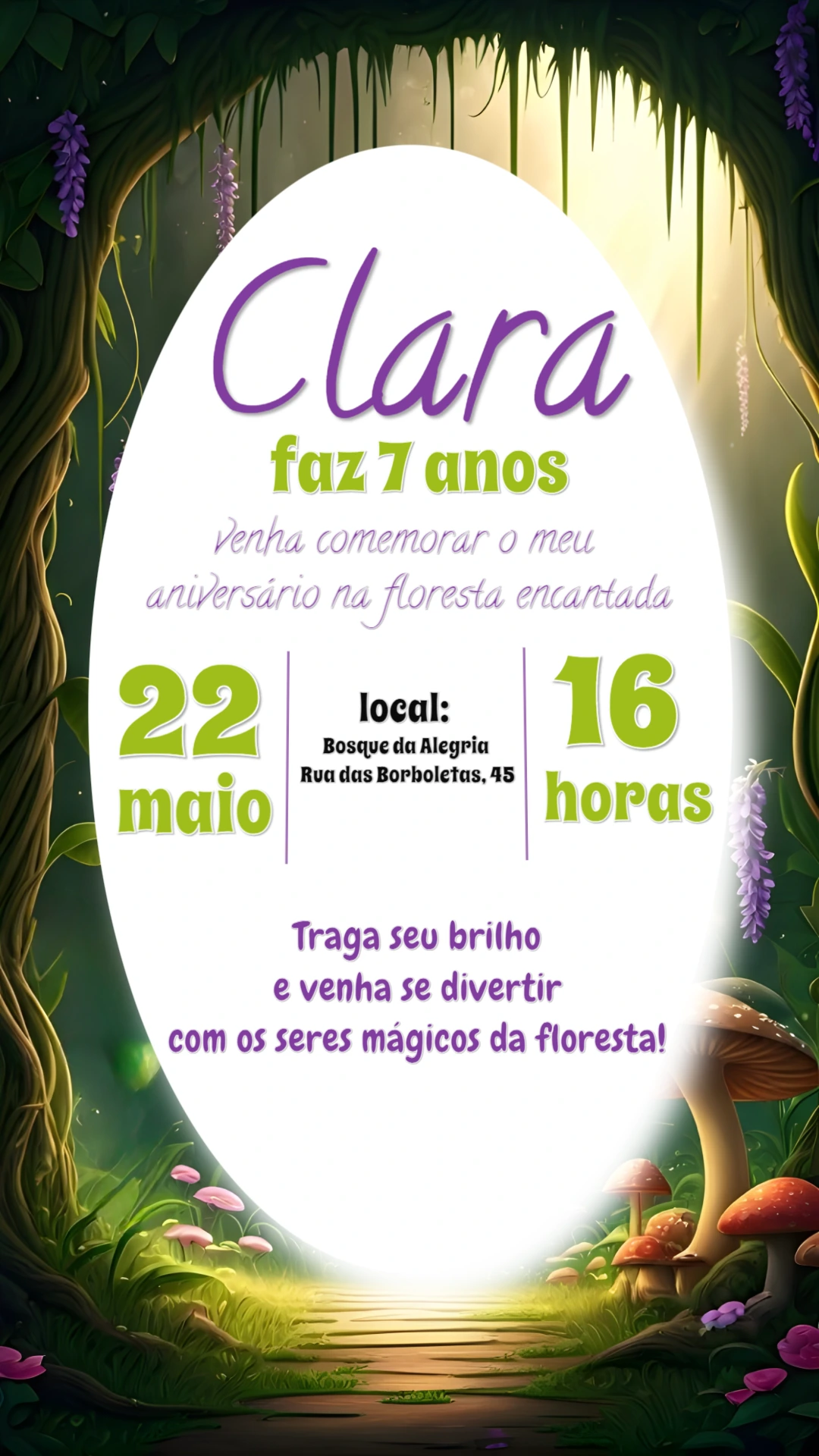 Convite Aniversário Floresta Encantada para Editar Online