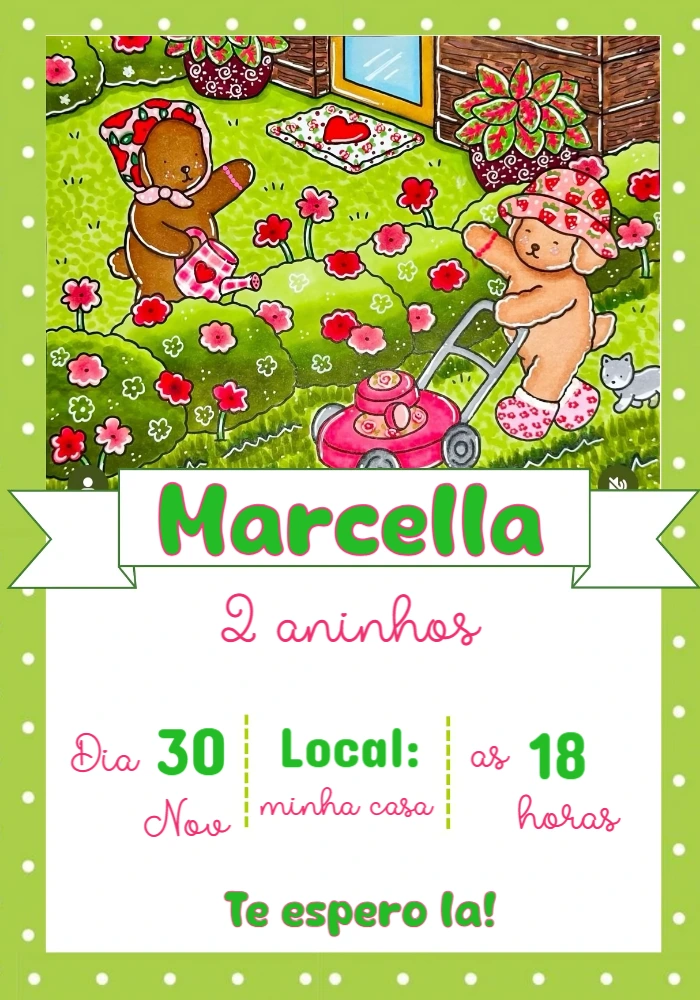 Convite Aniversário Ursinhos no Jardim para Editar Online