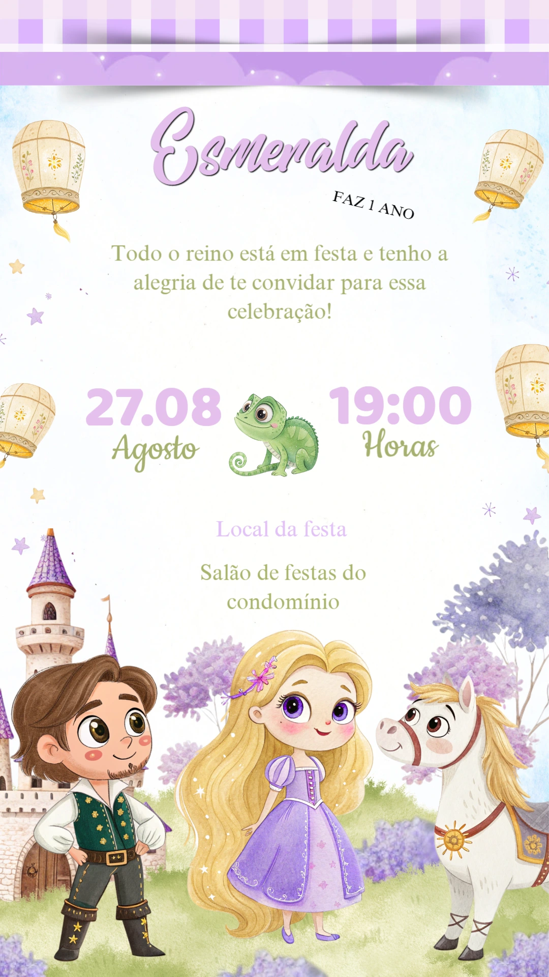 Convite de Aniversário Rapunzel Enrolados para Editar Online