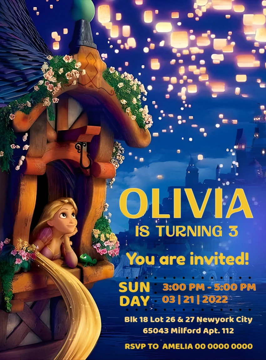 Tangled Rapunzel Birthday Invitation to Edit Online