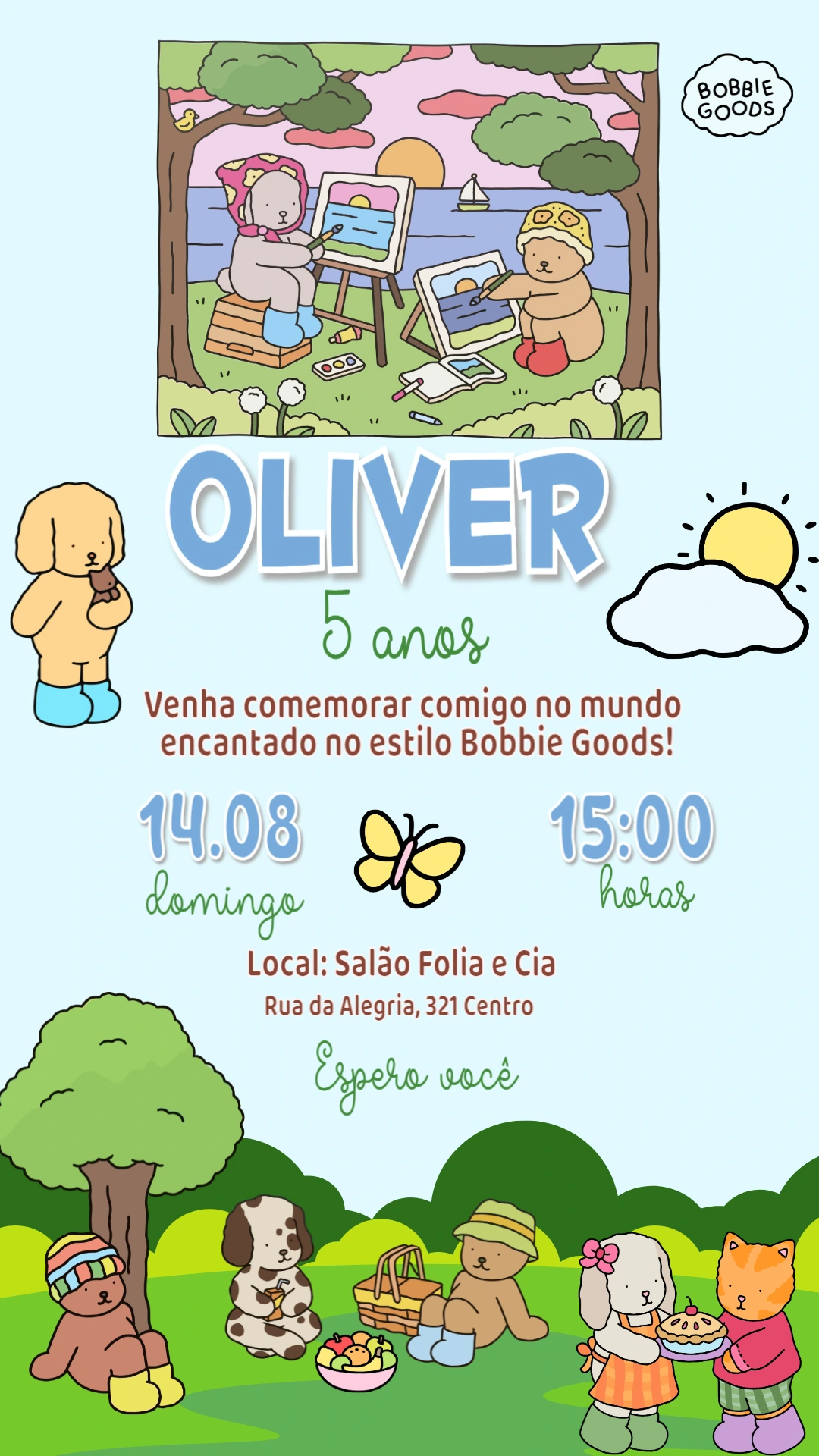 Convite Aniversário Estilo Bobbie Goods para Editar Online