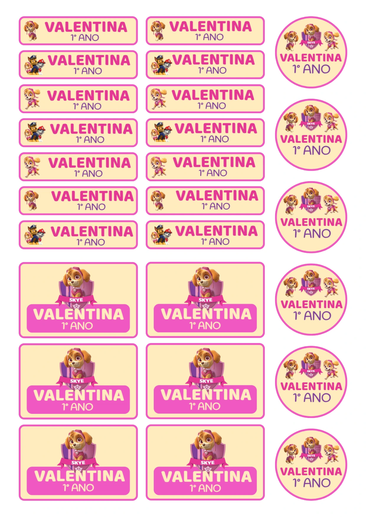 Etiqueta Escolar Patrulha Canina Menina Rosa Modelo Editável