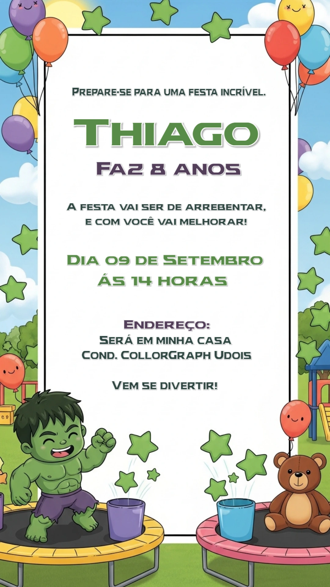 Convite de Aniversário do Hulk para Editar Online