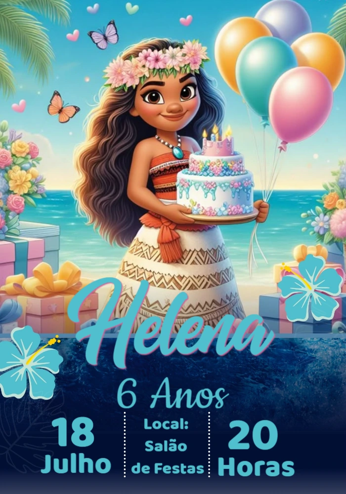 Convite de Aniversário Moana Baby para Editar Online