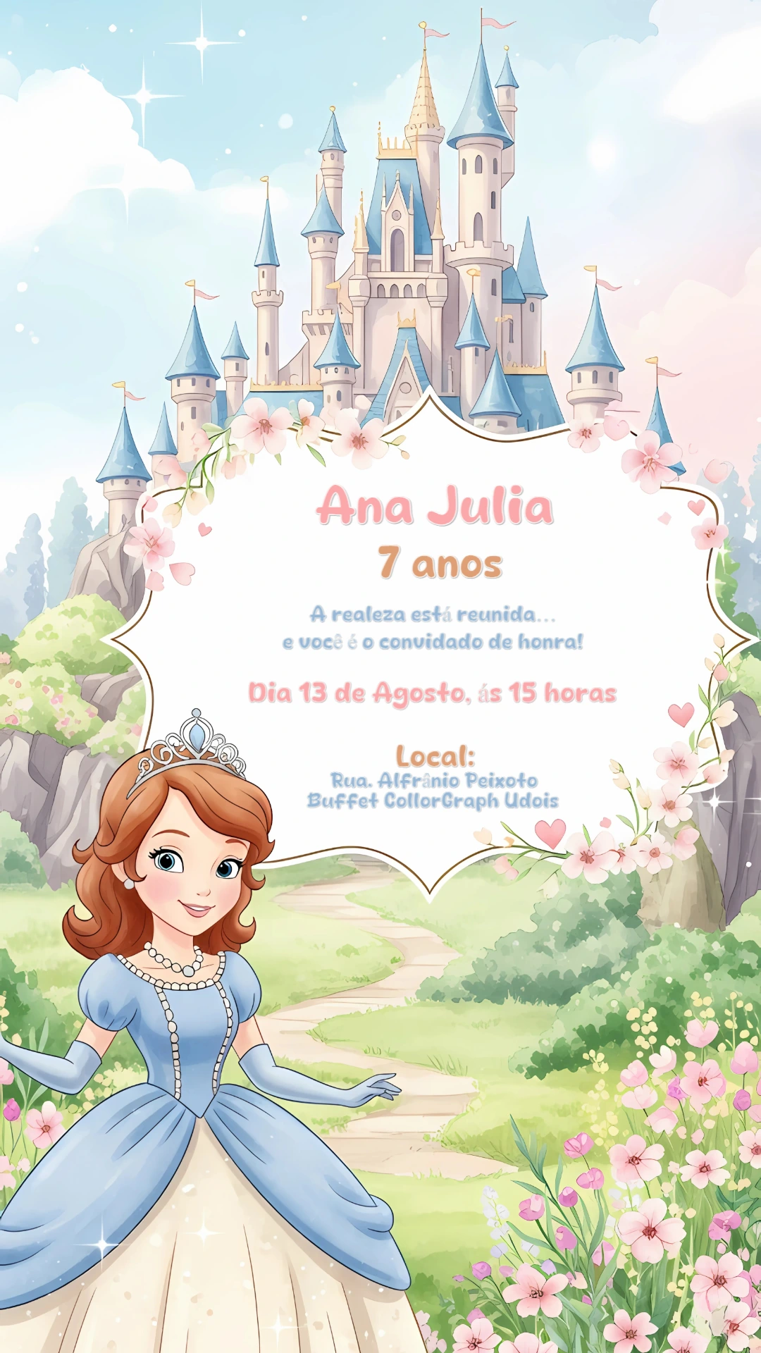 Convite de Aniversário Princesinha Sofia para Editar Online