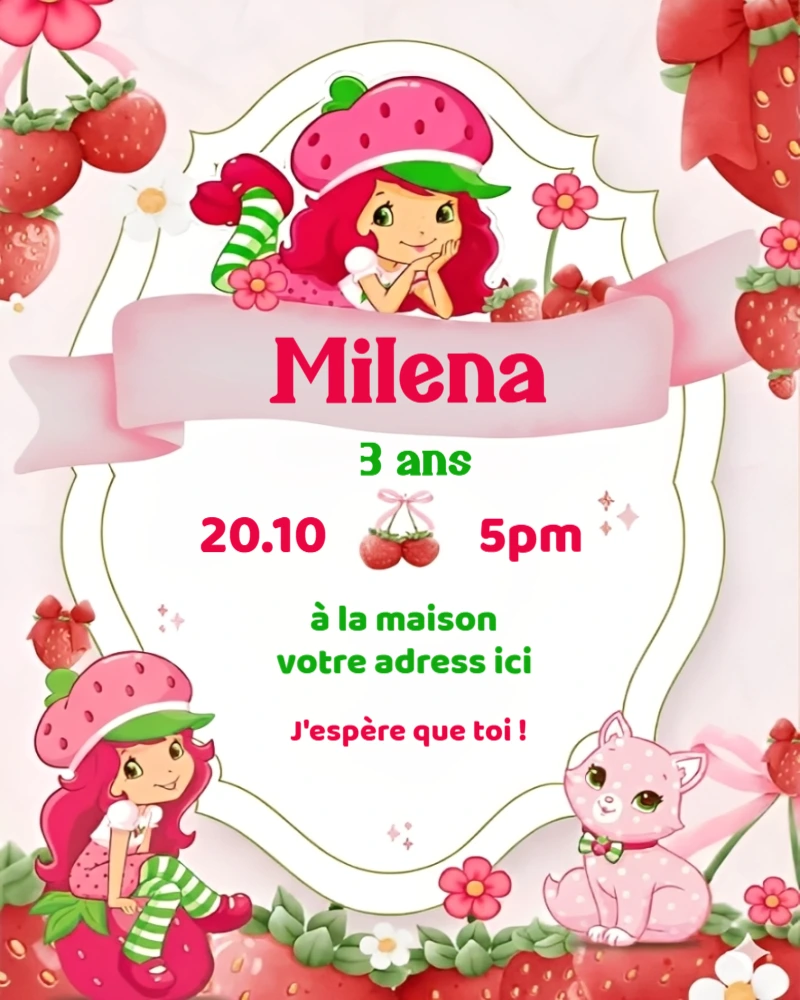 Invitation Anniversaire Charlotte aux Fraises Modèle à Éditer