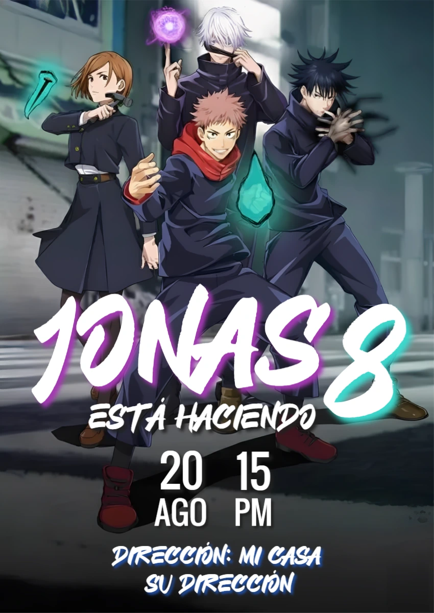 Invitación de Cumpleaños Jujutsu Kaisen para editar online
