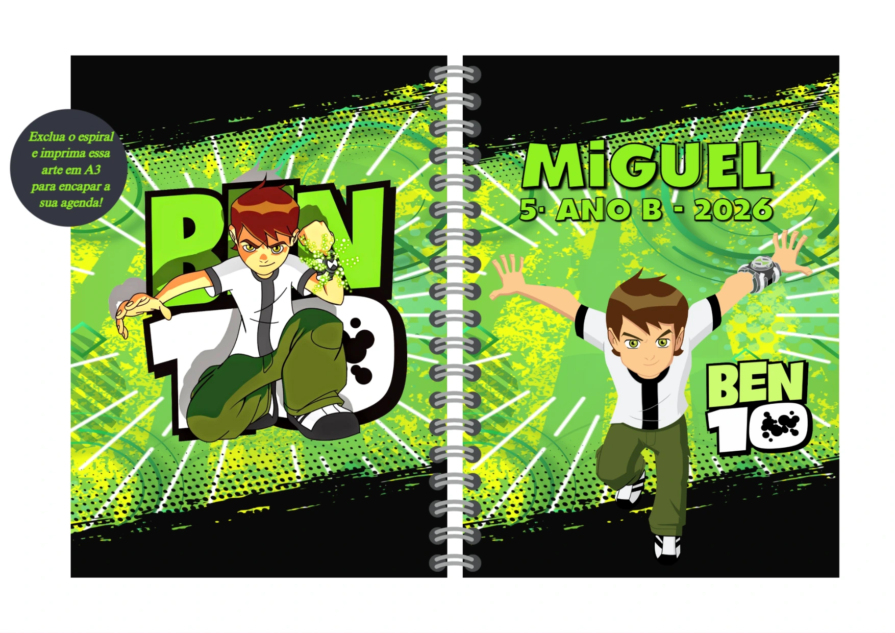 Capa de Agenda Ben 10 Editável Online para Imprimir