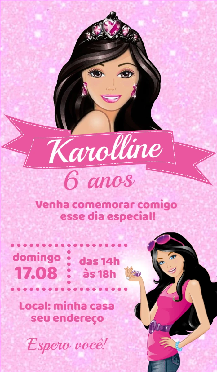 Convite de Aniversário Barbie Princesa para Editar Online