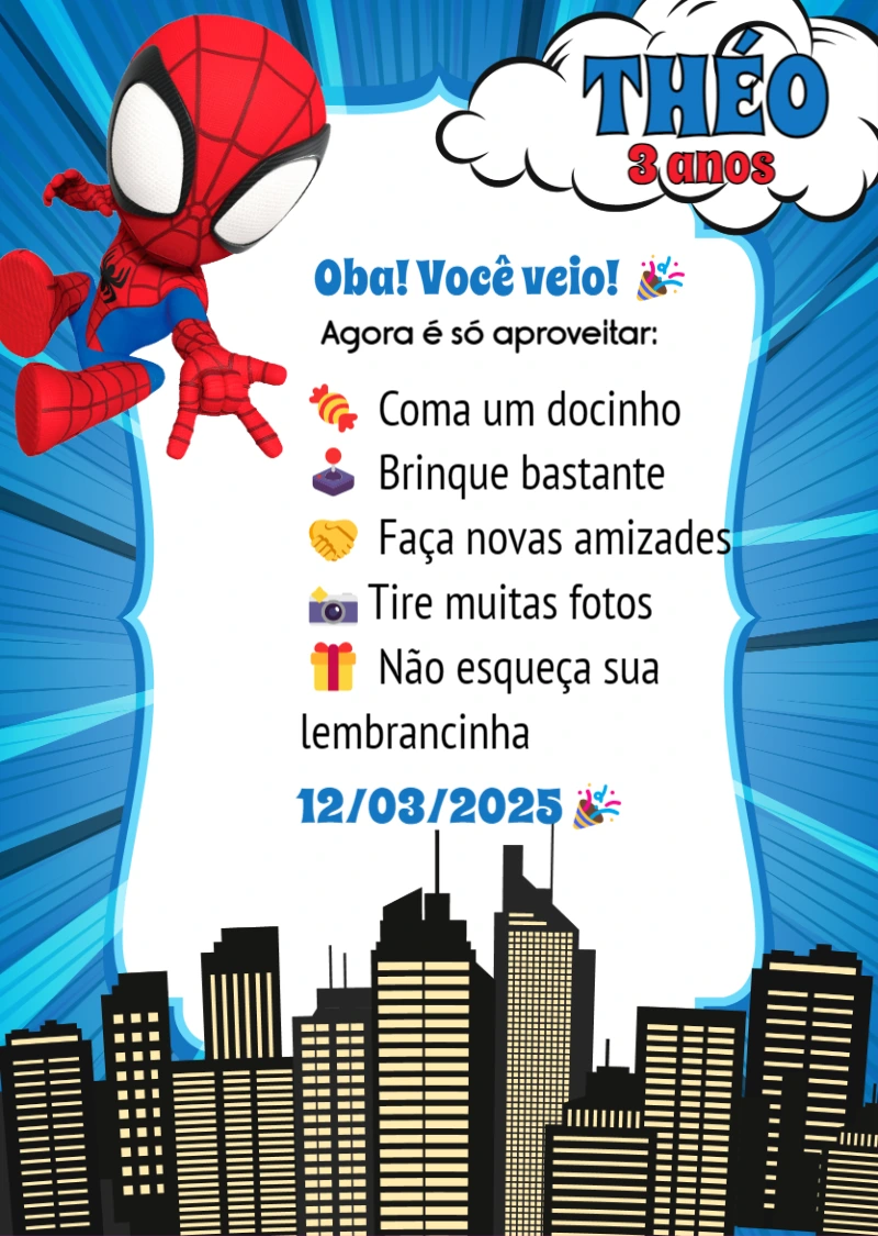 Cartão de Agradecimento Homem-Aranha para Editar Online