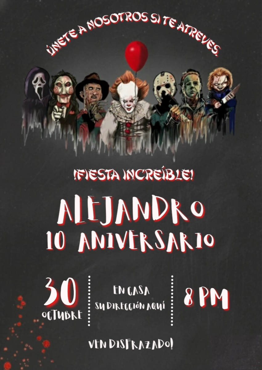 Invitación de Cumpleaños Halloween con Personajes para Editar