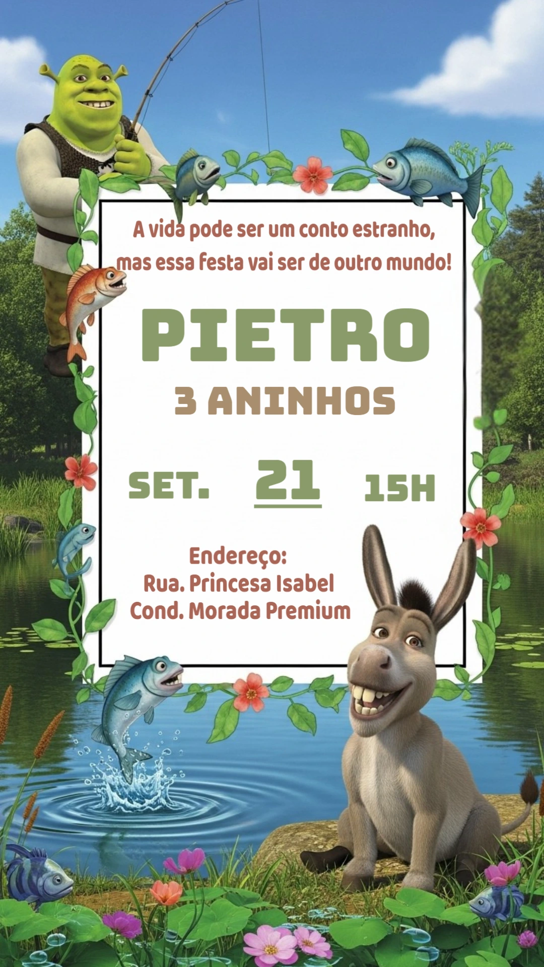 Convite de Aniversário Shrek Pescador para Editar Online