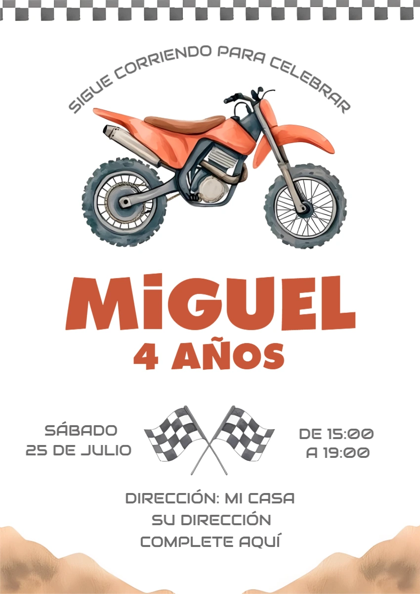 Invitación de Cumpleaños Motocross para Editar Online