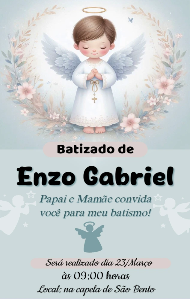 Convite de Batizado Anjinho Menino para Editar Online