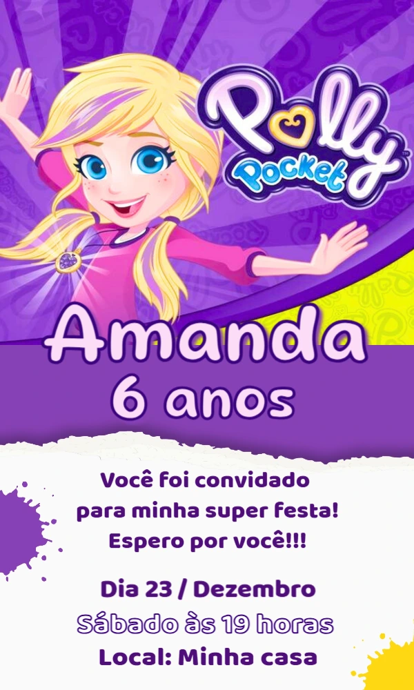 Convite de Aniversário Polly Pocket para Editar Online