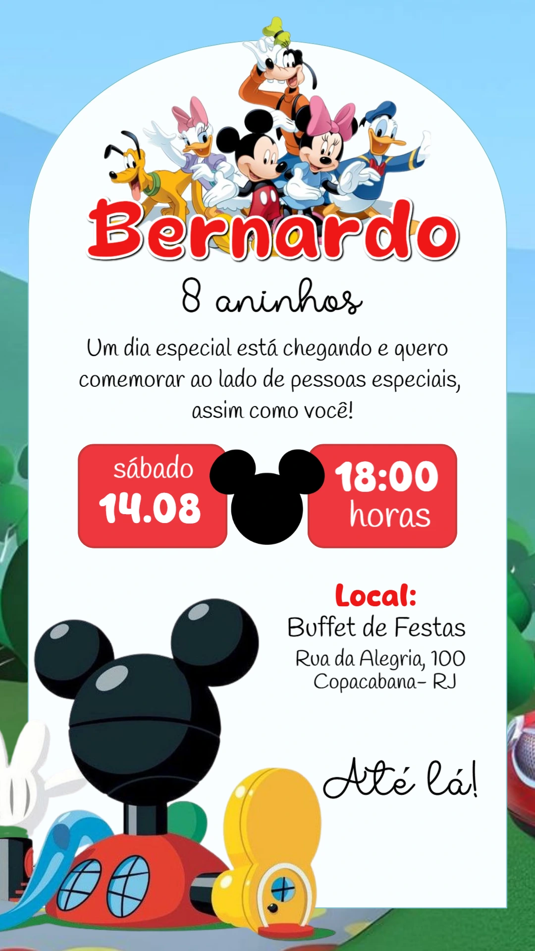 Convite de Aniversário Mickey e Amigos para Editar Online
