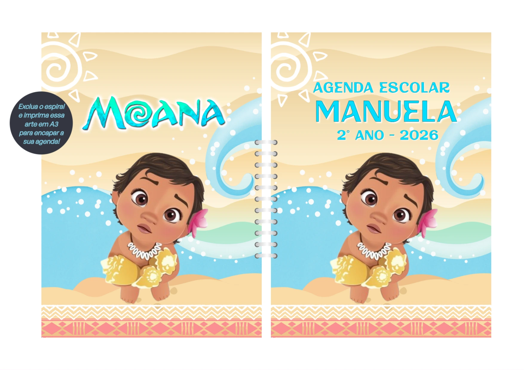 Capa de Agenda Moana Bebê Editável para Imprimir