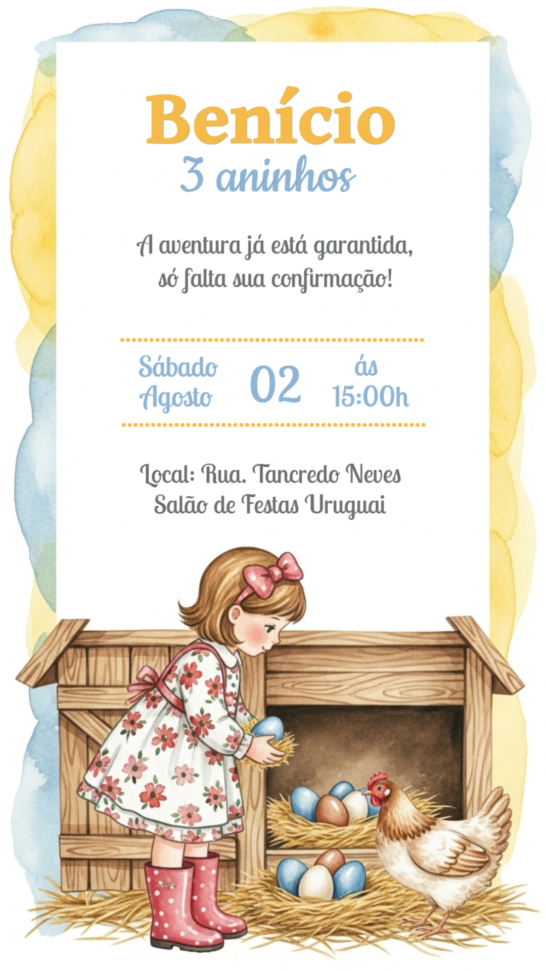 Convite Aniversário Fazendinha Menina para Editar Online