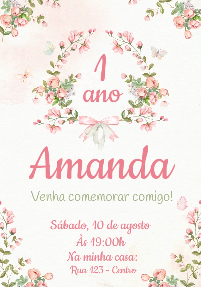 Convite Aniversário Jardim Encantado Floral para Editar Online