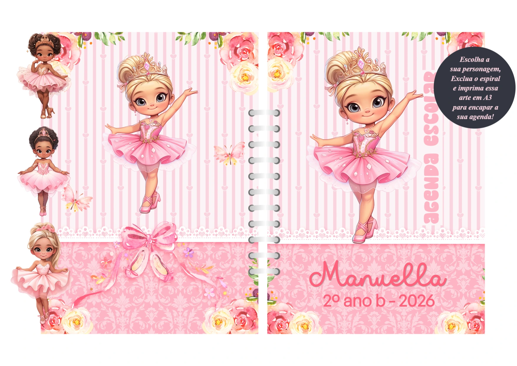 Capa de Agenda Bailarina Editável Online para Imprimir