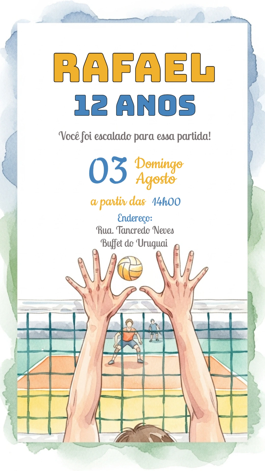 Convite de Aniversário Vôlei Editável para Imprimir