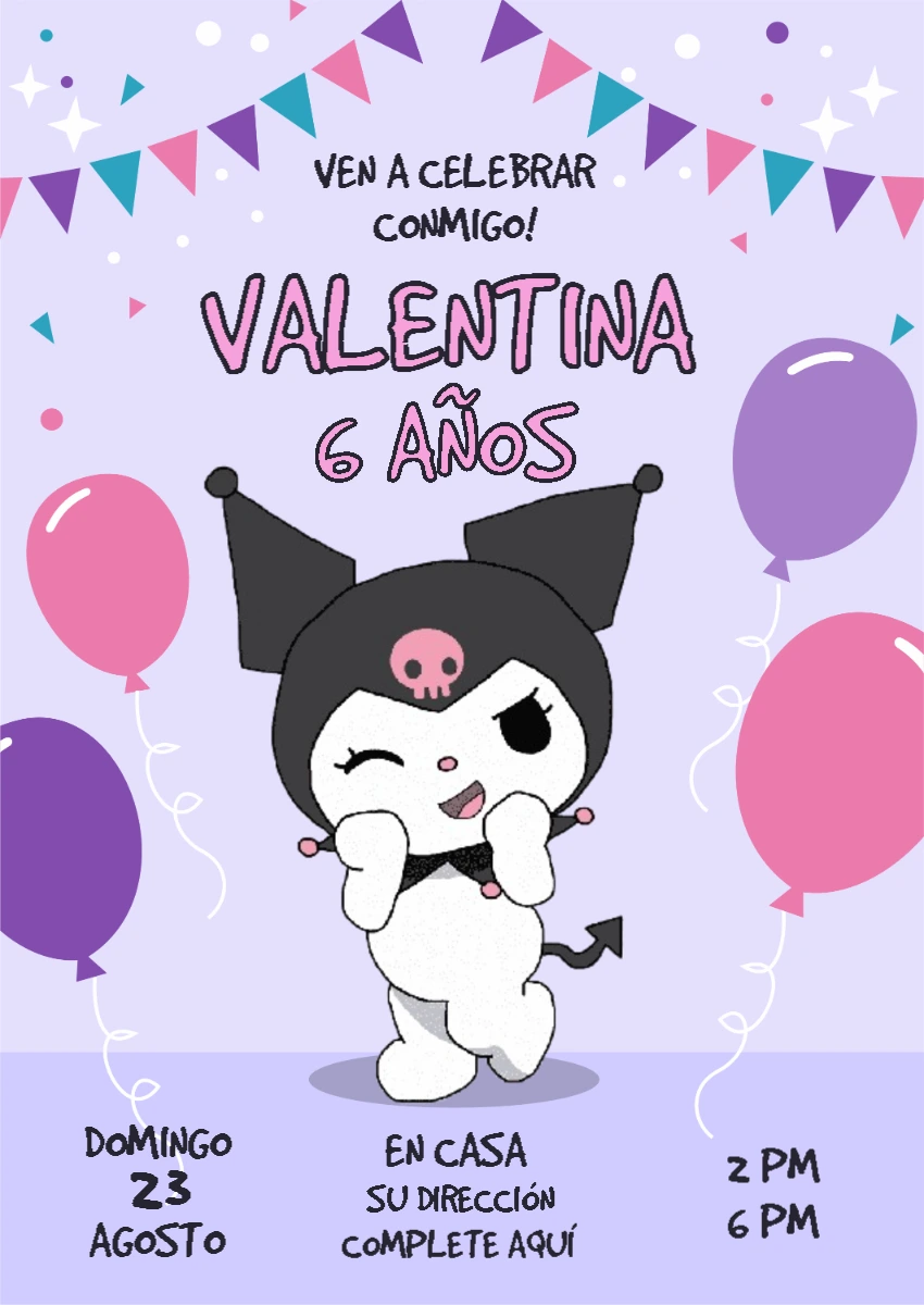 Invitación de Cumpleaños de Kuromi para Editar Online