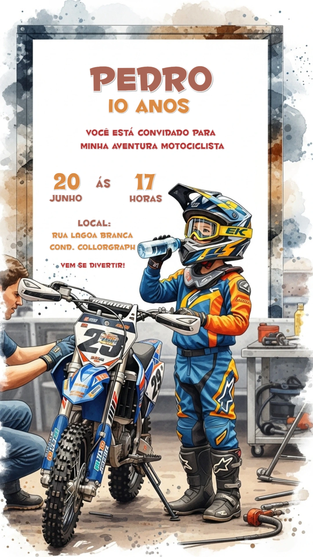 Convite de Aniversário Motocross Radical para Editar Online