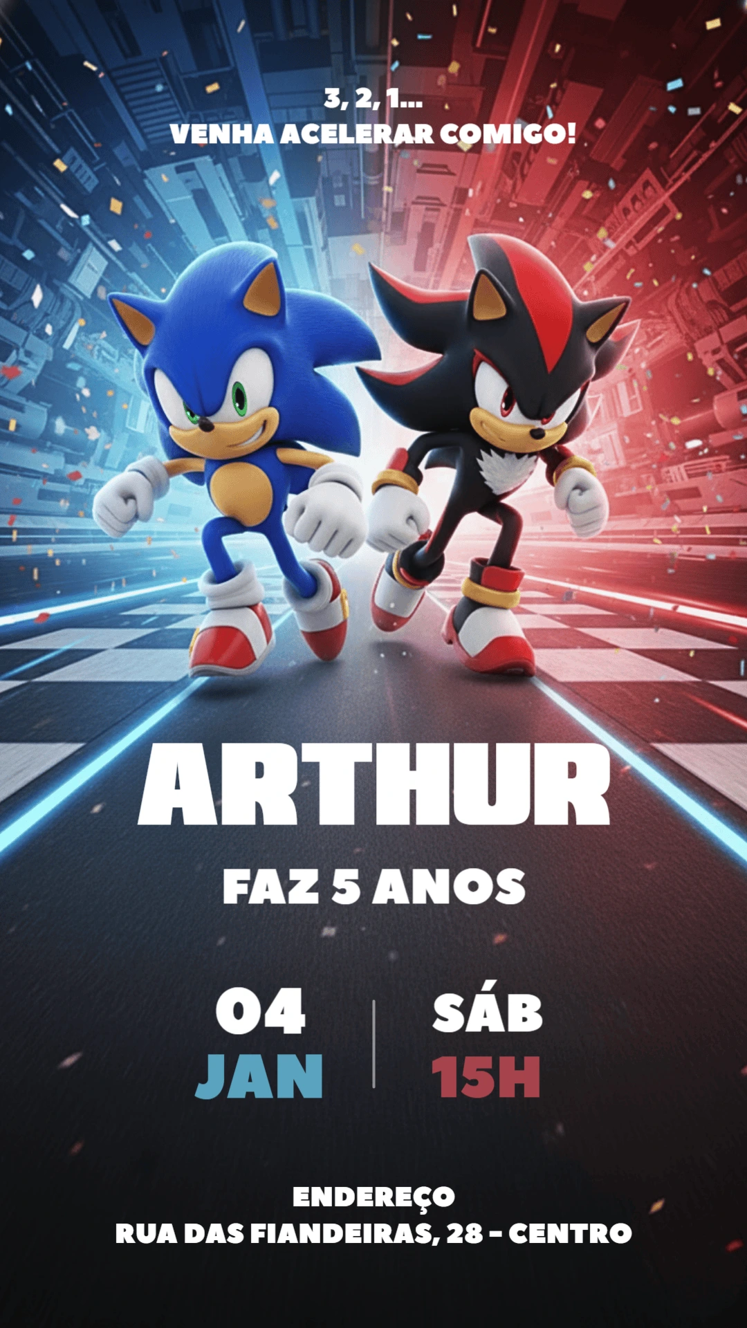 Convite de Aniversário Sonic e Shadow para Editar Online