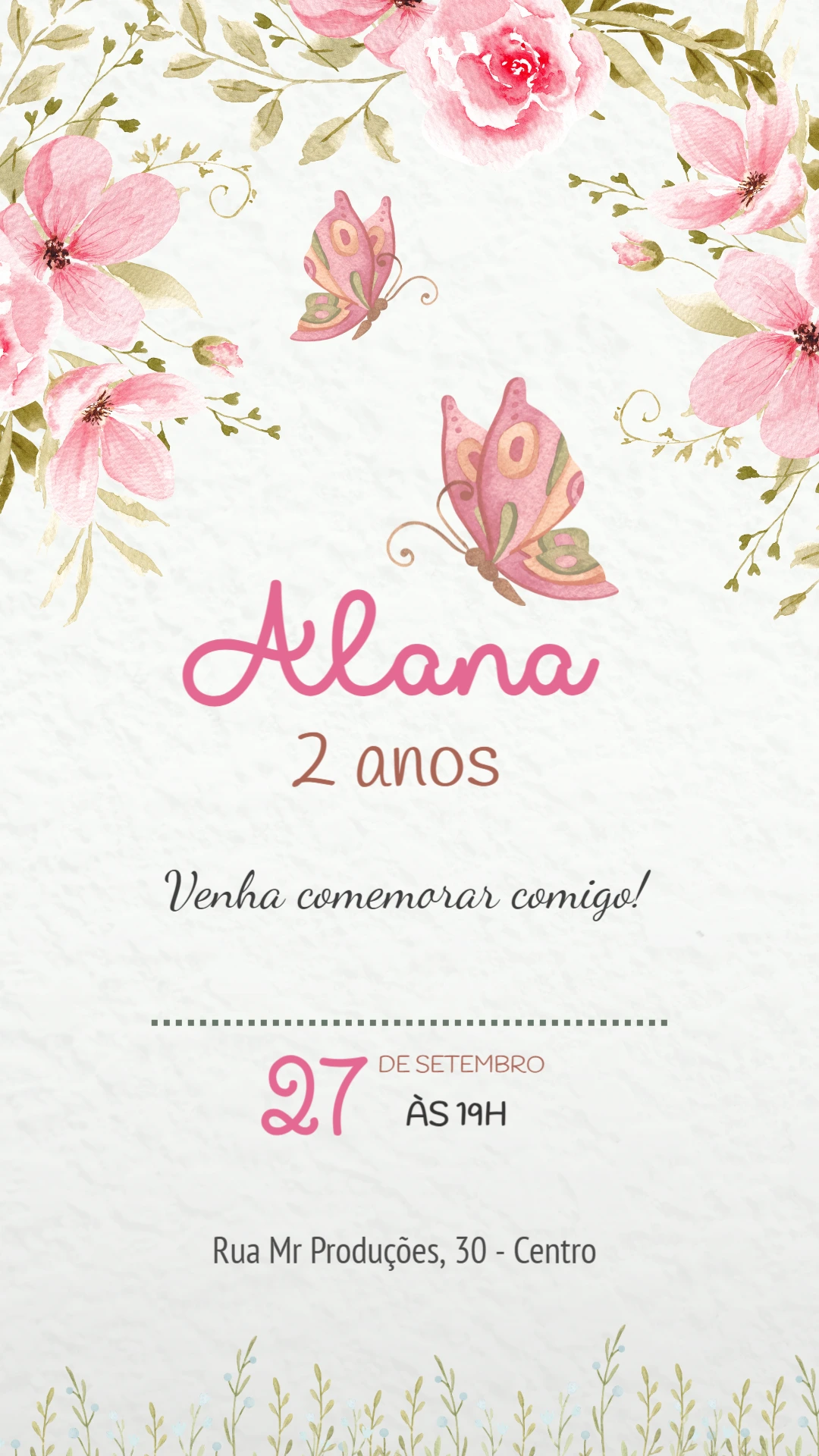 Convite Aniversário Jardim Encantado com Borboletas para Editar