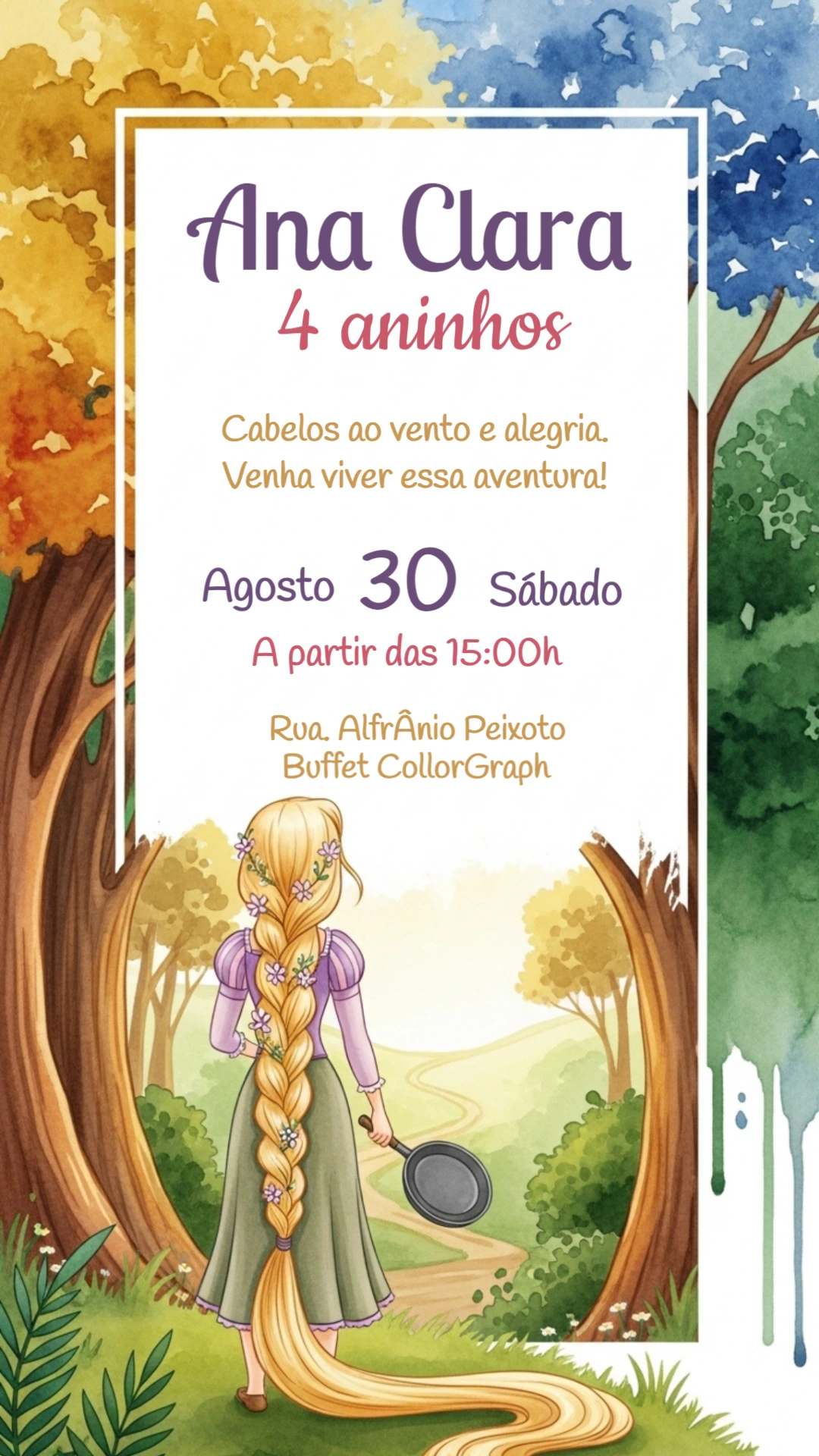 Convite Aniversário Enrolados Rapunzel para Editar Online