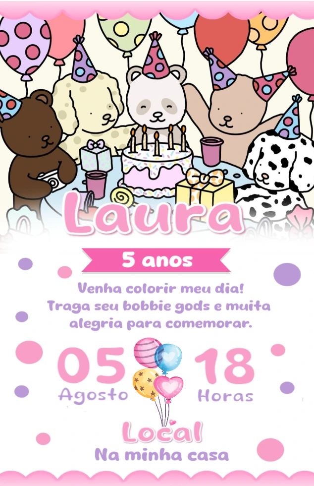 Convite de Aniversário Animais Fofos para Editar Online