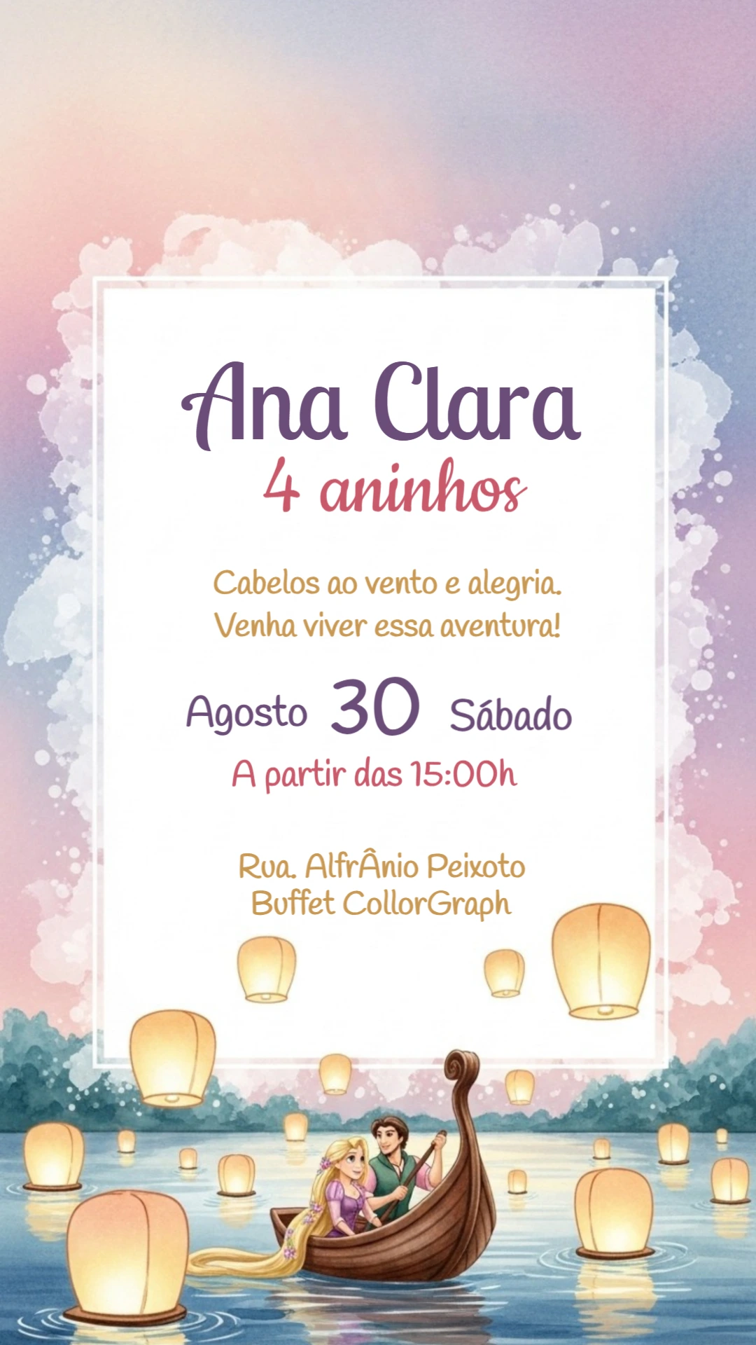 Convite de Aniversário Enrolados Rapunzel para Editar Online