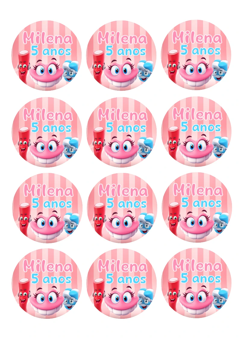 Adesivo Redondo Festa Doces com Personagens para Editar Online