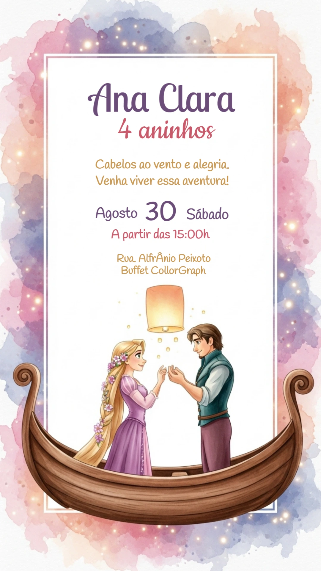Convite de Aniversário Enrolados Rapunzel para Editar Online