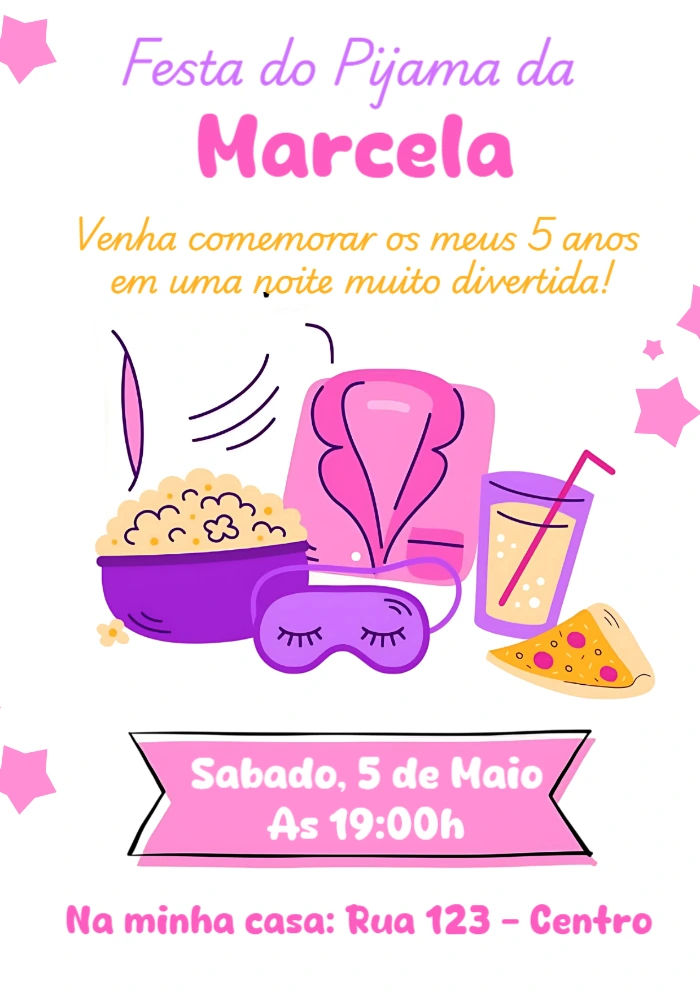 Convite Festa do Pijama Aniversário Infantil para Editar Online